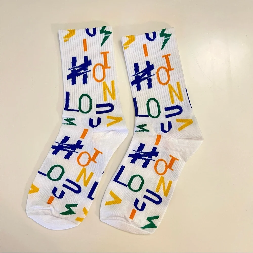 Multicolor Logo Monogram Crew Socks White